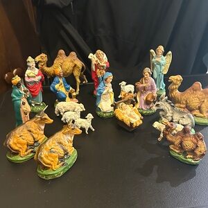 Hand-Painted Nativity Scene Figurine Set stamped Italy 19 piece set